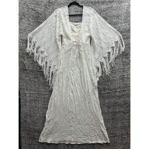Miguelina Crochet-Lace Summer Beach Cotton Cover Up / White Long Laced‎ Dress